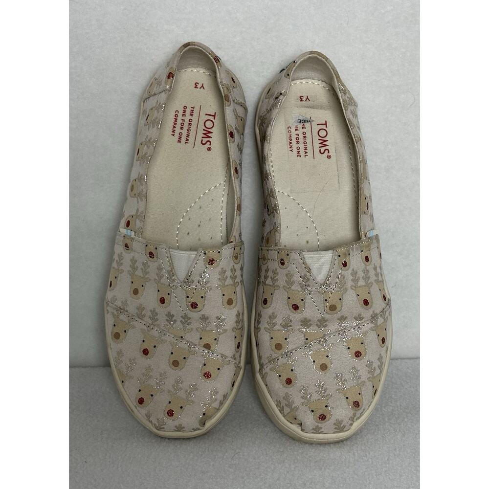 Tom’s Girls Alpargata Reindeer Shoes Size 3 Youth Slip Ons Holiday Christmas